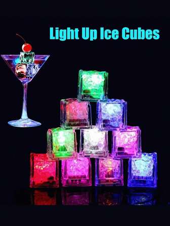 POSIGLOWTH 12pcs, Multicolor LED Light Up Ice Cubes, Reusable And Waterproof, Flashing Glowing Ice Cubes For Party, Wedding, Bar, Club, Home Decor, Durable Material