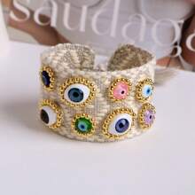 1 pieza Pulsera apilable de ojos malignos de vidrio de Lampwork trenzada con pulsera de tela envolvente - Pulsera de mal de ojo - Ver 8