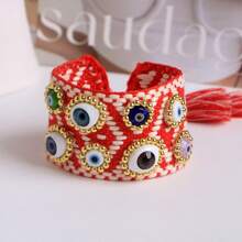 1 pieza Pulsera apilable de ojos malignos de vidrio de Lampwork trenzada con pulsera de tela envolvente - Pulsera de mal de ojo - Ver 6
