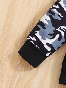 2pcs/Set Infant Boys' Casual Letter & Camouflage Print Hoodie Sweatshirt And Camouflage Pants Set, Fall/Winter Outfit