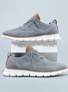 Men's Casual Dress Shoes Fashion Walking Sneakers Mesh Business Oxfords Work Lightweight Soft Sole - 灰色 - 查看 4