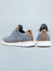 Men's Casual Dress Shoes Fashion Walking Sneakers Mesh Business Oxfords Work Lightweight Soft Sole - 灰色 - 查看 3