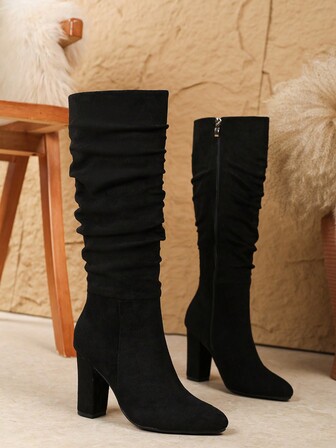 Women High Heel Fashionable Heeled Ankle Boots, New Autumn Western Style Pointed Toe Thick Heel Riding Boots,Black Boots