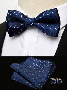 AlanKing 1set Men Fashion Floral Bow Tie, Handkerchief & Cufflinks Suit Accessories For Wedding & Business Occasion Men Necktie