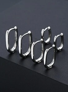 6pcs Simple Geometric Copper Alloy Earrings, Daily Wear & Gifts For Women - Silver - View 3