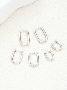 6pcs Simple Geometric Copper Alloy Earrings, Daily Wear & Gifts For Women - Silver - View 4