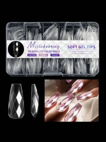 120/140Pcs 3D Diamond Almond/Ballet/Coffin False Nails Clear Press On Nails For Acrylic Gel Reusable Fake Nail Tips DIY Nail Supplies For Women&Girls Manicure Art Decoration Design - Clear - View 12