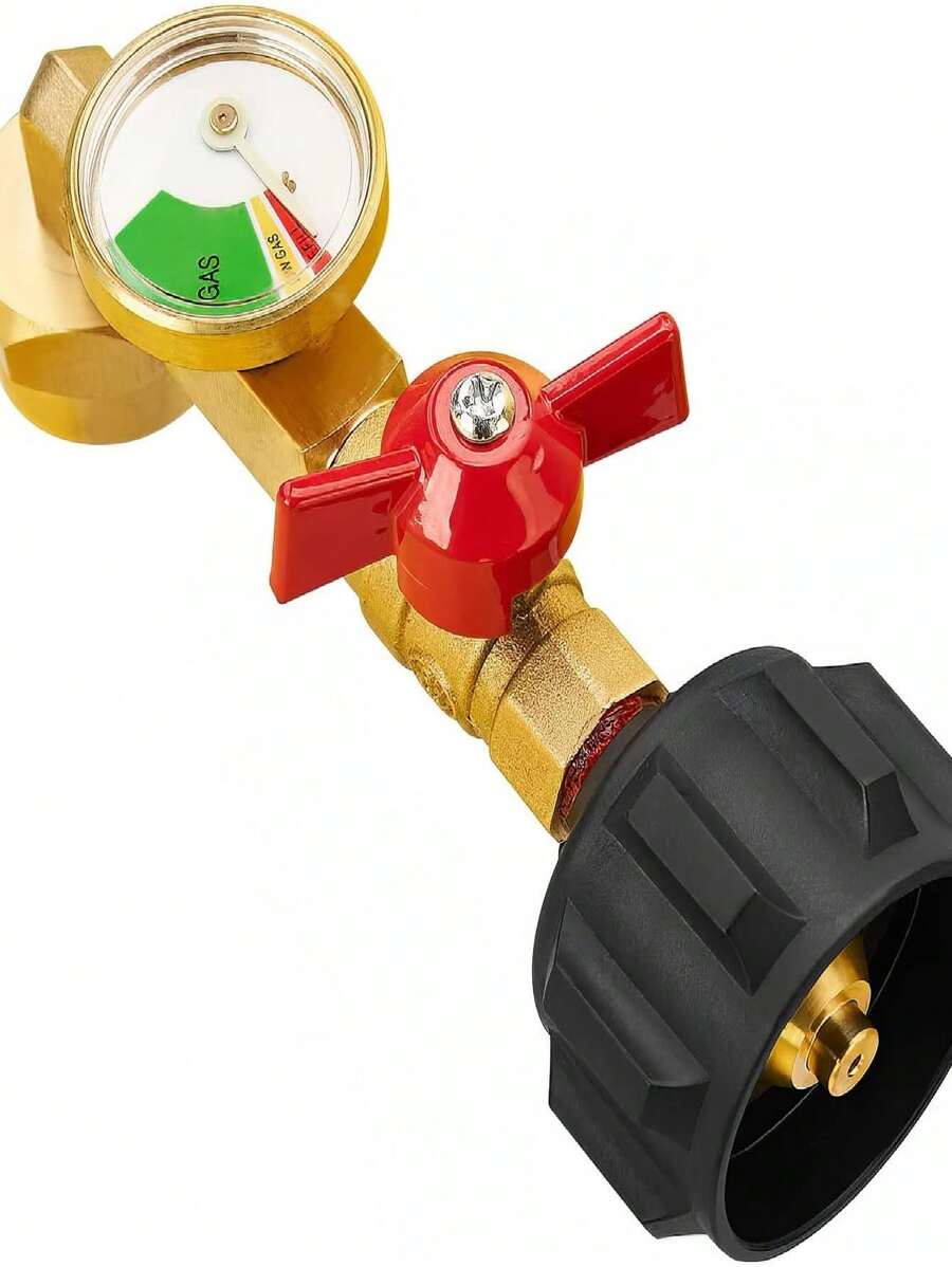 Propane Refill Adapter With Valve And Gauge, Fill 1 Pound Bottles From 20lb Tank, Fits QCC1 / Type1 Propane Tank And 1 Lb Throwaway Disposable Cylinder Propane Bottle Connector - Gold - View 1