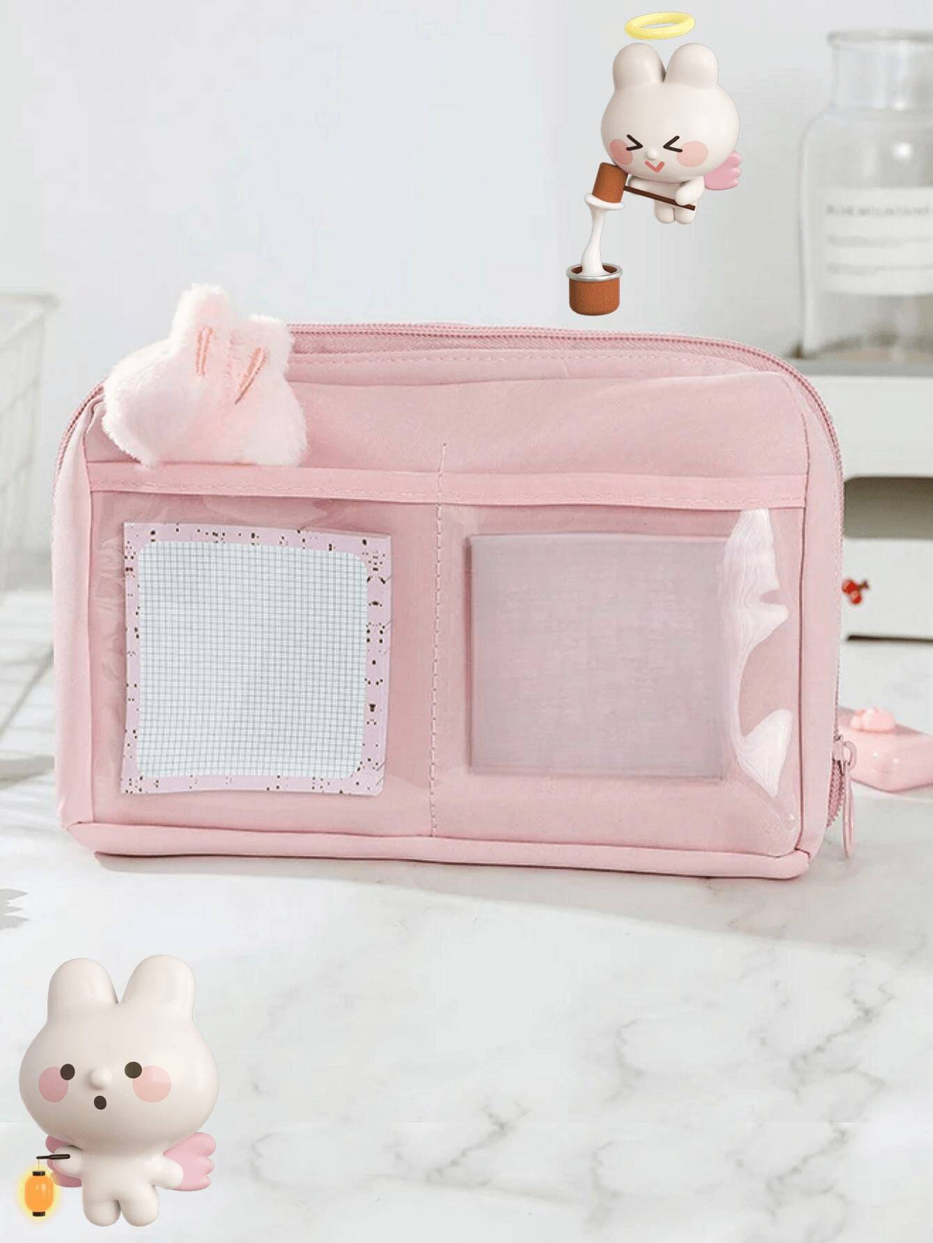 1pc 12Layer Pink High Capacity Pencil Case, Fashionable Design For