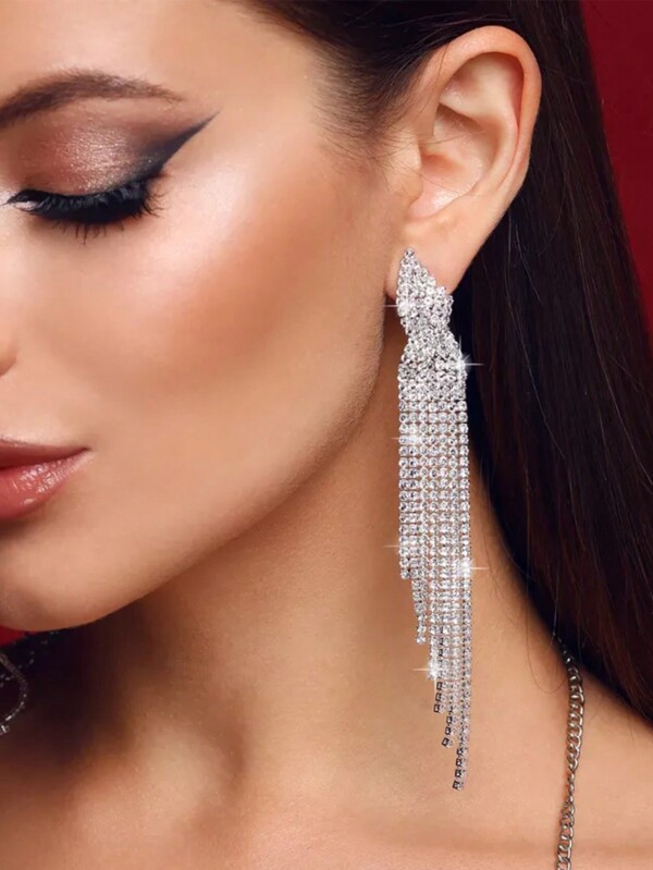 Pendientes con cruz totalmente enjoyada con strass y borla, pendientes de novia de boda con CZ brillantes, pendientes colgantes elegantes como regalo de fiesta