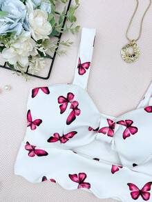 ELLIE Women's Cropped Top Butterfly Tie Neoprene Summer Inspiration Tie With Pad - Màu Hồng Tươi - Xem 2