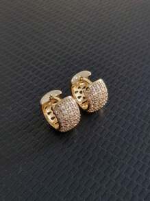 Stylish Gold Studded Hoop Earring With Holes - Gold - View 1