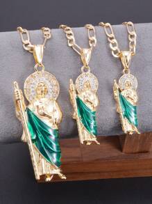 1pc Hip-Hop Copper Alloy Cubic Zirconia Inlaid St. Jude  Pendant Necklace, Suitable For Men And Women For Daily Wear/Prayer, Holiday Gift - Necklace - View 2