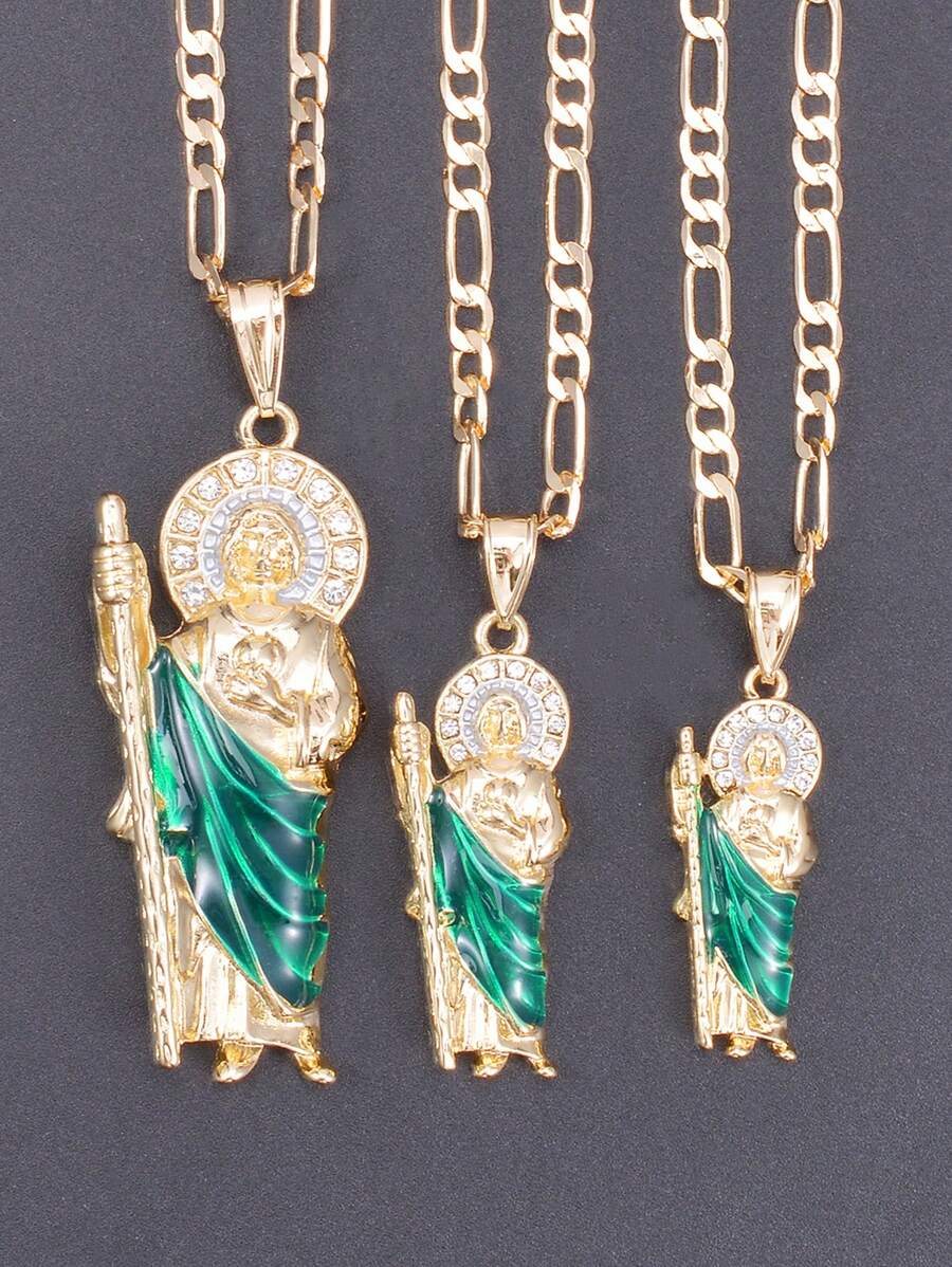 1pc Hip-Hop Copper Alloy Cubic Zirconia Inlaid St. Jude  Pendant Necklace, Suitable For Men And Women For Daily Wear/Prayer, Holiday Gift - Necklace - View 1