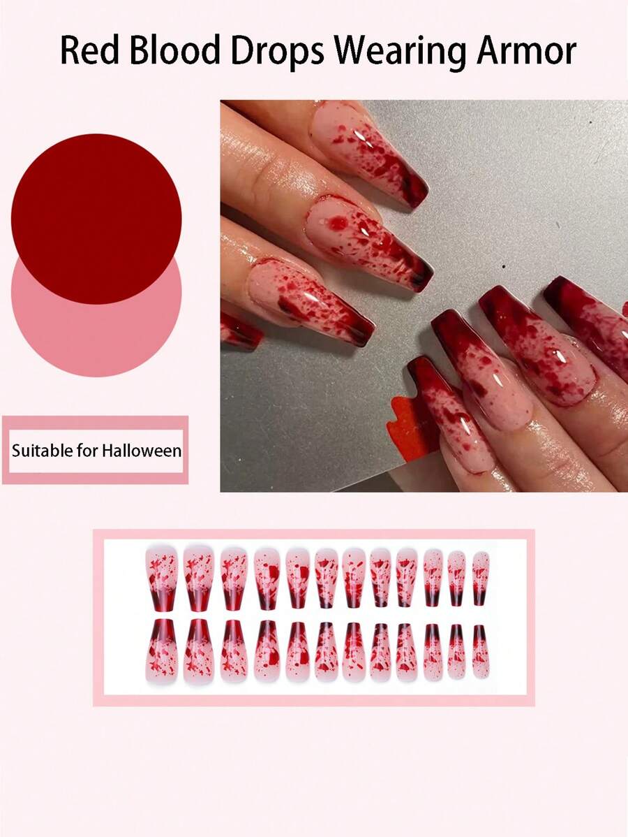 1 件可移除超长 ABS 树脂美甲贴纸，血滴深色扎染指甲贴纸，适合所有季节按压指甲美甲用品