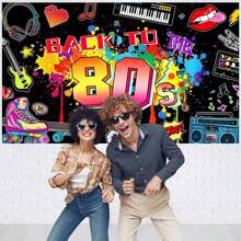 80s Theme Party Background Banner, 82.7*59.1/59.1*39.4/39.4*29.5 Inches Back To The 80s Party Decoration Background, Suitable For Birthday Party, Cake Table Banner, Photo Booth, Cake Table Banner Party Background Decoration Props Supplies Gifts - Multicolor - View 3
