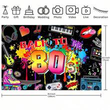 80s Theme Party Background Banner, 82.7*59.1/59.1*39.4/39.4*29.5 Inches Back To The 80s Party Decoration Background, Suitable For Birthday Party, Cake Table Banner, Photo Booth, Cake Table Banner Party Background Decoration Props Supplies Gifts - Multicolor - View 8