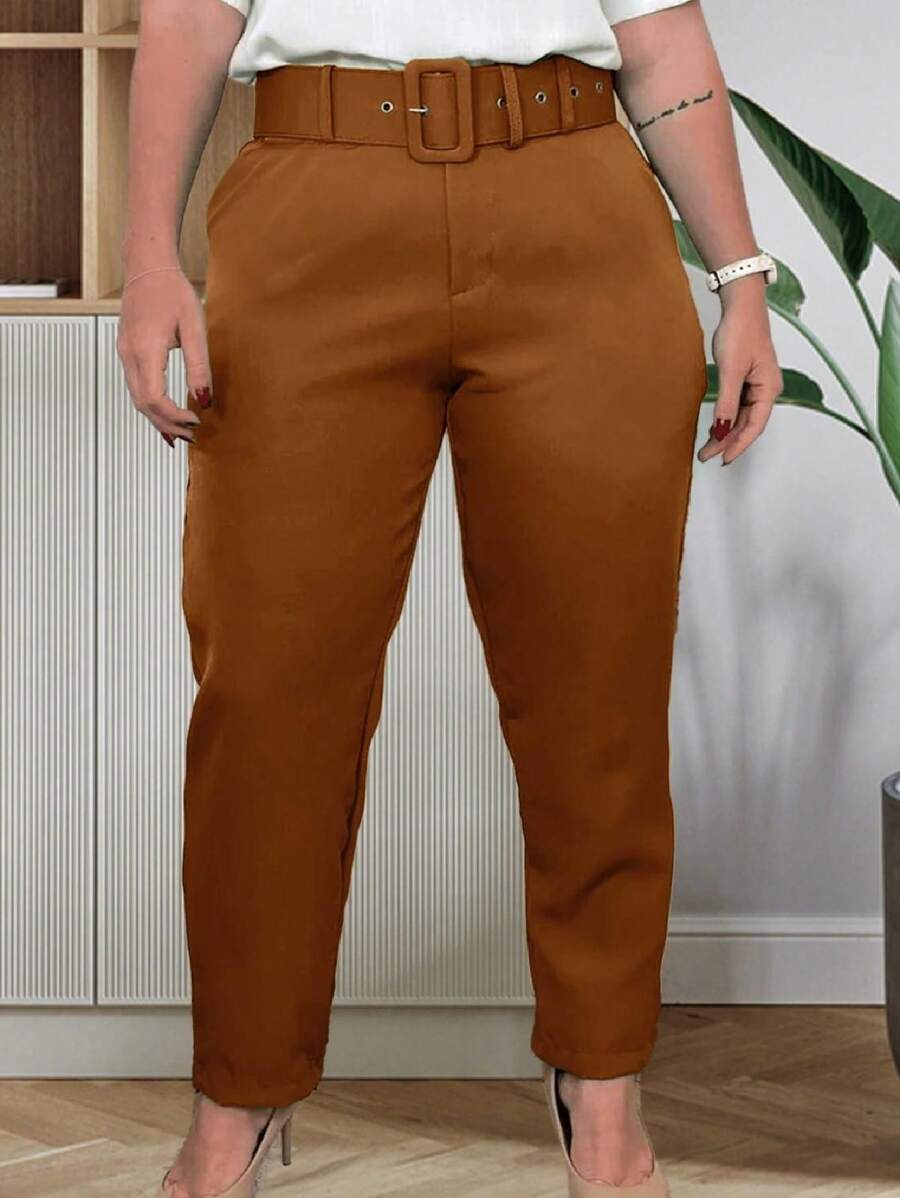 Calças Plus Size Corte Social Alfaiataria com Cinto Elegante Casual Moda Feminina