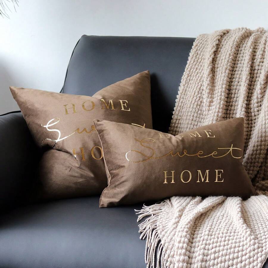 1 Vỏ Gối Màu Vàng Sweet Home Họa Tiết Gối Trang Trí Hiện Đại Shams Bronzing Flannelette Vỏ Gối Vuông Cho Phòng Ngủ Xe Sofa, màu Nâu - Cà phê nâu - Xem 1