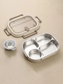 1pc Stainless Steel Insulated Lunch Box, Microwave Bento Box, Suitable For Working Women, Students, School, Office And Outdoor Use - Khaki - View 7