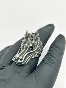 Men's Stainless Steel Gold Plated Chinese Dragon Ring - Bạc - Xem 1