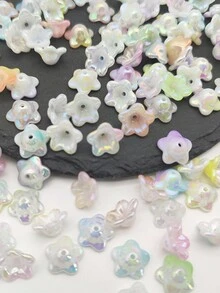 50 piezas Cuentas de flor de campana de acrílico con degradado, cuentas sueltas pequeñas de flores de trompeta Mabelle iridiscentes / lirio del valle / lirio / pequeña flor para accesorios DIY de joyería, pulseras, adornos colgantes - Mezclar colores aleatoriamente - Ver 5