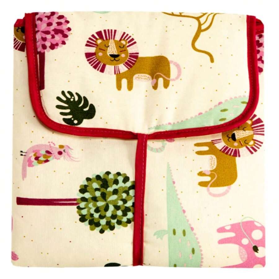 Portable Foldable Waterproof Diaper Changing Pad With Pocket 100% Cotton - Pink Giraffe - View 1