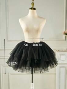 1 pièce Jupon sans os de couleur unie blanc/noir/bleu/rouge rose/bleu marine de 38 cm de long, jupe Lolita en tulle doux de 38 cm, convient pour Lolita, toutes les saisons, anniversaire, mariage. Accessoires pour la Saint-Valentin - A - Voir 3