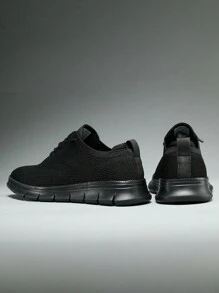 Men's Casual Dress Shoes Fashion Walking Sneakers Mesh Business Oxfords Work Lightweight Soft Sole - 全黑 - 查看 3