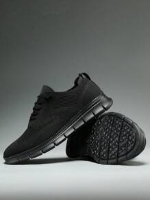 Men's Casual Dress Shoes Fashion Walking Sneakers Mesh Business Oxfords Work Lightweight Soft Sole - 全黑 - 查看 4