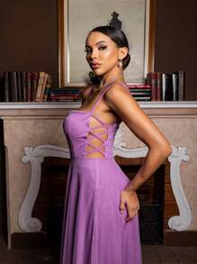 Gabriela Brilliant Tulle Side Cross Dress - Lilac Purple - View 3