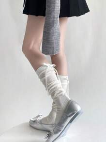 1PC Women's Hollow Out Ruffle Socks With Bowknot - Ballet Style, Breathable And Comfortable Athletic Socks, Odor-Resistant And Moisture-Wicking"