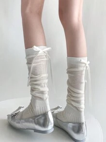 1PC Women's Hollow Out Ruffle Socks With Bowknot - Ballet Style, Breathable And Comfortable Athletic Socks, Odor-Resistant And Moisture-Wicking"