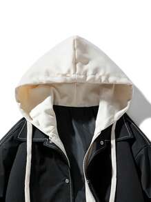 男士轻便春秋休闲棒球夹克带帽，二合一工装风格时尚外套，长袖