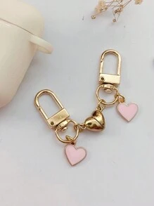 2 pièces/Set Porte-clés magnétiques en forme de cœur rose pour couple, cadeaux d'amitié/couples, souvenirs de remise des diplômes/rentrée scolaire pour amis, accessoires de voiture, breloques de sac pour la Saint-Valentin