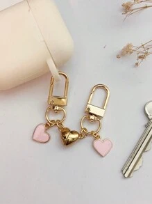 2 pièces/Set Porte-clés magnétiques en forme de cœur rose pour couple, cadeaux d'amitié/couples, souvenirs de remise des diplômes/rentrée scolaire pour amis, accessoires de voiture, breloques de sac pour la Saint-Valentin