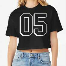 Nearly There 5 Five White Number Graphic Ladies Cotton Crop Top T-Shirt - 黑色 - 查看 1