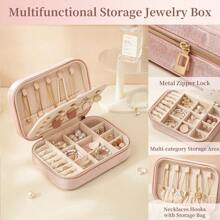CASEGRACE 1pc Velvet Zipper Jewelry Box, 3 Layers Jewelry Organizer, Multi-Functional Jewelry Storage Box, Travel Portable Jewelry Organizer For Earrings, Necklaces, Rings, Watches, Hair Accessories, Gifts Back To School