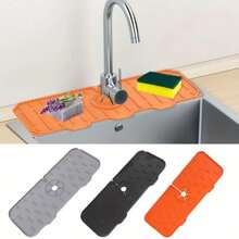 1 pièce/3 pièces Tapis de robinet en silicone épais et grand avec plateau de filtrage des gouttes et support d'éponge - Accessoires d'évier de cuisine pour le plan de travail et la salle de bain - Protège-éclaboussures et porte-savon inclus