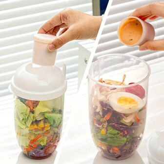 1 pieza Juego de caja bento para adultos con tenedor y frasco para condimentos, botella para ensalada, almacenamiento y organización de alimentos, recipiente para aliños, frutas y verduras, avena, leche, pasta, accesorios para despacho de aduanas, fiambrera portátil con tapa, herramienta de cocina fácil de usar apta para el trabajo, viajes, hombres, mujeres, niñas, picnics, camping, desayuno, almuerzo, cena, gran capacidad de recipiente portátil para aliño de ensalada, almuerzo de picnic, taza para ensalada de desayuno, suministros de cocina, regalo navideño