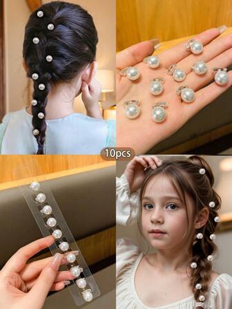 10pcs Kids Faux Pearl Hair Clips, Sweet Fashion Hair Accessories