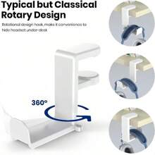 带双挂钩的桌面耳机和游戏控制器支架，耳机支架收纳架，无需钻孔 - 珍珠白 - 查看 6