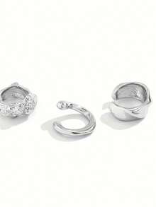 3 件时尚欧美风格小众金属波浪夹式耳环