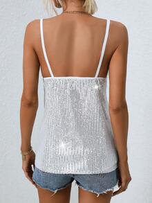 Shiny Sequin Strap Blouse - 白色 - 查看 6