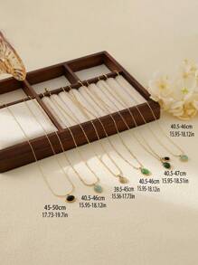 1pc 18K Plated Stainless Steel Necklace With Cat Eye Stone & Black Agate Pendant, Elegant Design Suitable For Party, Date, Office Wear - Multicolor - View 4