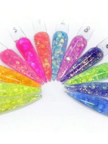12pcs/Set Acrylic Powder Kit, 12 Colors/Set 10ml Box Mermaid Hexagon Glitter Acrylic Powder For Nail Art, Sculpture Dipping 3-In-1 Professional Acrylic Polymer Glitter Nail Powder, No Need Nail Lamp - 彩色 - 查看 4