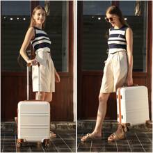 Lightweight 2-Piece Set - 20-Inch Carry-On Suitcase With 12-Inch Vanity Case 4-Wheel ABS Luggage For Travel And Business With TSA Lock - Beige - View 12