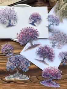 10pcs/Pack Vintage Waterproof Large Size Mother Of Pearl Effect Stickers, Flower Tree Floral Design, For Journal Diary Decor Back To School - Multicolor - View 9
