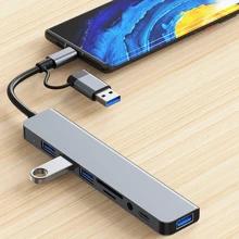 USB C Hub USB Hub 3.0, VIENON Aluminium 8 in 1 USB Splitter mit 1 x USB 3.0, 3 x USB 2.0 und 1 x USB C, SD/TF-Kartenleser, 3,5 mm Audio Aux-Anschlüsse kompatibel mit MacBook Pro Air und weiteren PC/Laptop/Tablet Geräten/Galaxy Handy Adapter