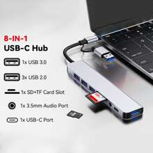 USB C Hub USB Hub 3.0, VIENON Aluminium 8 in 1 USB Splitter mit 1 x USB 3.0, 3 x USB 2.0 und 1 x USB C, SD/TF-Kartenleser, 3,5 mm Audio Aux-Anschlüsse kompatibel mit MacBook Pro Air und weiteren PC/Laptop/Tablet Geräten/Galaxy Handy Adapter